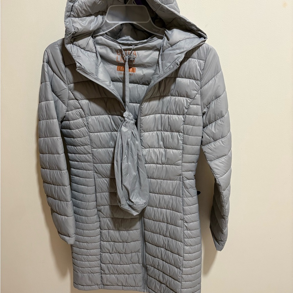 Love tree light gray hodded puffer coat